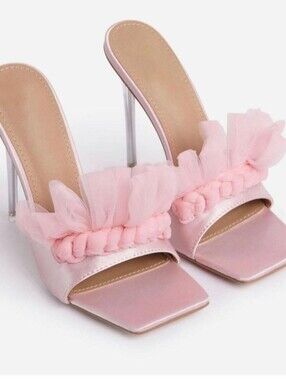 Lemonade Delicate Pink Tulle Braided Slide Heels - Women